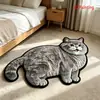 Alfombra de felpa temática de gato realista TEMU transfronteriza, imitación cachemir, alfombra gruesa para mesita de noche en el dormitorio, tapete absorbente para el baño