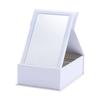 Espejo de maquillaje LED con almacenamiento, espejo de cuero plegable, espejo de escritorio, caja de almacenamiento de viaje, LOGOTIPO de una sola pieza