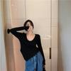 Playera Irregular Blanca Slim-Fit de Manga Larga para Mujer, Diseño Nuevo de Otoño 2025, Elegante Top Camiseta Base Interior para Estudiante