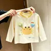Camisa polo de manga larga para niños con cuello alto y estampado de cangrejo de dibujos animados, versátil y linda, top de camiseta de otoño para niños, moderno para niños pequeños