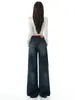 Jeans retro americanos azules de pierna ancha, jeans rectos de otoño de cintura alta holgados adelgazantes para personas petite A13863