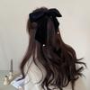 Horquilla para el pelo con lazo grande negro perla de terciopelo para otoño e invierno, pinza superior de alta calidad con resorte, accesorios para el cabello
