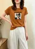Camiseta de Algodón Acanalado Guangzhou Thirteen Factories 220g para Mujer, Directo de Fábrica, Top de Manga Corta Ajustado, Stock de Verano, Exclusivo para Mayoristas