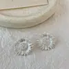 Pendientes de Tachuela de Girasol Recubiertos de Diamantes de Segunda Mano, Diseño de Lujo Ligero, Sensación de Alta Gama, Pendientes de Flor de Margarita de Moda con Aguja de Plata