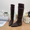 Botas retro de tacón grueso con punta afilada y remaches para mujer, estilo dulce y fresco, con hebilla de cinturón de moda adelgazante, botas de caballero elegantes, botas largas