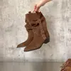 Botas de Otoño para Mujer 2026 Tacón Grueso Punta Fina Versátiles Adelgazantes Hebilla de Cuero Apilado Otoño Nuevo Botas de Mezclilla Estilo Retro Occidental