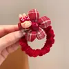 Laço de Cabelo Infantil Xadrez Vermelho com Flores Outono e Inverno Corda de Cabelo de Veludo Lindo Desenho Animado Coque Faixa de Cabelo Acessórios de Cabelo para Meninas