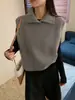 Suéter de Gola Alta sem Mangas em Camadas Estilo Francês para Mulheres, Novo Estilo Outono e Inverno, Colete Tricotado Estilo Preguiçoso