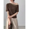 [Songming] Camiseta Curta de Renda Estilo Coreano, Uma Alça, Cintura Marcada, Manga Curta, Top Comutador de Verão Treze Cantões para Mulheres Sn436