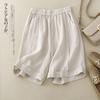 Shorts Finos de Algodão e Linho de Verão Calças Femininas de Perna Larga com Cintura Solta Nova Chegada 2025 Calças Casuais Soltas