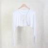 Cardigan de Estilo Nuevo de Verano Viento Suave Chaqueta Corta Protectora del Sol para Mujer con Tirantes de Punto Suelta de Manga Larga