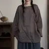 Blusa de Lino de Manga Larga de Alta Gama Owis Sin Preocupaciones, Ligera de Verano, Estilo Relajado, Top Casual Holgado para Mujer