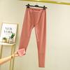 Pantalones de Felpa Cálidos de Invierno Doble Cara Sin Costuras Pierna Desnuda Alta Elasticidad Extendido Color Sólido Leggings Pantalones Térmicos Empalmados Alta Elasticidad