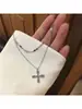 Collar Cruz de Especias de Moda para Mujer Lujo Ligero Diseño de Nicho Cadena para Clavícula Apilada de Doble Capa con Diamantes Completos Estilo Frío de Ins