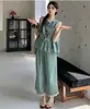 Traje para Mujeres Embarazadas 205 Verano Nuevo Alta Calidad Famoso en Internet Delgado Mezclilla Camisa Tipo Muñeca Top Pantalones de Pierna Ancha Conjunto de Dos Piezas
