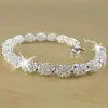 Popular Estilo Cruz Espejo Chapado en Plata 925 Moda Tendencia Pulido Perla Versátil Pulsera para Mujer Hueca Simple Aro Liso Joyería