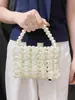 Bolso Pequeño Cuadrado Casual y Lindo Bolso de Mano para Mujer Primavera y Verano 2025 Nuevo Bolso Tejido con Perlas Rosas de Imitación