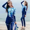 Traje de Mergulho Coreia do Sul Roupa de Banho Feminina Dividida Boxer Calça Longa Terno de Três Peças Moderno Slim