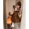 Outono e Inverno Feminino Estilo Melaude Conjunto Curto Solto Espessado Quente Pele de Lã de Cordeiro Peça Única Jaqueta de Algodão Top
