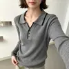 Suéter de malha de manga comprida para mulheres, novo suéter com blocos de cor e gola polo para outono e inverno, top de camada base slim fit e que valoriza a silhueta