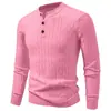 Suéter Masculino Malha Trançada Gola Henley Outono/Inverno 2026 Cor Sólida Manga Longa Pulôver Casual Slim Fit Base
