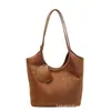 Bolsa de Mão Tote Estilo Coreano Camurça Pelúcia Feminina 2026 Outono Inverno Nova Tendência Moda Cor Sólida Simples para o Trabalho Ombro Único