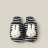 Chinelos de algodão genuíno do Coelho Miffy para mulheres, chinelos de pelúcia quentes para casa no inverno, chinelos de pelúcia antiderrapantes de inverno