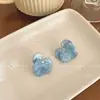 Pendientes de Flor Azul con Sentido de Diseño Antiguo ins 2025 Nuevos Pendientes de Tendencia de Nicho Avanzados Explosivos