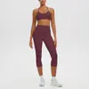 Novo Conjunto de Roupas de Yoga Sexy Amigo da Pele com Decote Halter Costas Bonitas Sutiã Esportivo Calça Justa de Cintura Alta Sete Pontos Calça de Comprimento Médio Conjunto de Fitness
