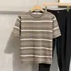 Camiseta Rayada de Manga Corta Retro a la Moda para Hombre Verano Moderna Delgada Casual Transpirable Versátil Cuello Redondo Manga Media