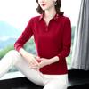 Camiseta de manga larga con solapa para mujer, polo bordado de moda, ajustado, de color liso, talla grande, para primavera y otoño, 2023