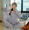Coreia do Sul Dongdaemun Novos Pijamas para Mulheres Ins Xadrez Rosa e Verde Roupas de Casa Podem Ser Usadas Fora Cardigã Fabricante Pronto Atacado
