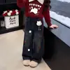 Conjunto de Menina Energética Outono/Inverno Novo Estilo Gato de Desenho Animado Doce Camisa POLO Jeans Casual da Moda Conjunto de Duas Peças
