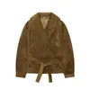 Comércio Exterior Roupas Femininas 2026 Moda Europeia e Americana Solta com Cinto Efeito Textura Camurça Jaqueta Casaco Feminino E490809