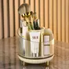Tubo de almacenamiento para brochas de maquillaje de escritorio de gran capacidad caja de almacenamiento para cosméticos y labiales transparente giratorio estante de almacenamiento para tubo de lápiz de cejas