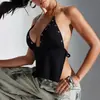 Moda Estilo Chica Caliente Europea y Americana Versátil Top sin Mangas con Cuello Halter de Atar Estilo Callejero Nueva Moda Diseño sin Espalda Top de Color Sólido