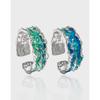 1809 Sentido del Diseño Nicho Textura Irregular Textura Lujo Ligero Azul y Verde Esmalte Goteado Anillo de Plata Esterlina S925 Anillo para Mujer
