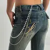 Colgante Cruz Hip-Hop Transfronterizo Europeo y Americano Ins Cadena para Jeans Cadena Colgante Cadena de Cintura con Perlas de Imitación Retro