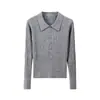 Top de punto con cuello solapa y manga larga estilo coreano para mujer, Novedades Primavera Otoño, Talla Pequeña, Adelgazante, Versátil, Rejuvenecedor, Dulce, Corto