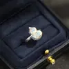 Anillo Abierto de Alto Nivel Estilo Chino, Forma de Calabaza Dorada Cepillada, Anillo Ajustable de Dedo Índice Moderno y Versátil para Mujeres