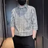 Verão Camisa de manga curta de sete pontos Camisa xadrez masculina de manga curta Trendy Brand Casual Masculino Top 2024 Nova Camisa Masculina