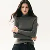 Suéter de Cuello Alto de Cachemira de Color Sólido para Mujer Otoño/Invierno 2026 Ajustado Camisa Base de Punto de Canalé