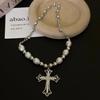 Doce Cool Spice Cross Pingente Nicho Exagerado Design Sense Y2K Colar Super Flash Zircon Light Luxury Clavícula Cadeia para Mulheres