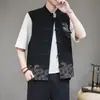 Verano 2024 estilo chino hebilla bordada algodón y lino camisa traje Tang hombres retro japonés talla grande camisa de lino para hombre