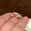 Anel Aberto Vintage Coração Dopamina Laranja Fanta com Zircônia, Joia de Moda de Luxo Leve de Nicho de Alta Qualidade