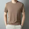 Camiseta de Manga Corta con Cuello Redondo Creada sin Costuras para Hombre de Mediana Edad Color Sólido Verano Casual Todo Fósforo Top Papá Venta al por Mayor Transfronteriza
