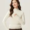Suéter de cashmere com gola alta meia, tricot jacquard em ponto de espiga, estilo preguiçoso, para mulheres, pulôver de malha sete fios, versátil, afina a silhueta, suéter