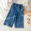 Jeans para Niña Nuevo Estilo Otoño Estampado de Dibujos Animados Lindo Patchwork Pantalones de Pierna Ancha Moda Coreana Sueltos Casuales Pantalones de Moda