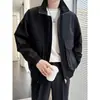 Jaqueta preta elegante com gola alta para homens, modelo outono e inverno, casaco casual com visual maduro e sofisticado, roupa de trabalho de alta qualidade, roupas de marca da moda