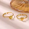 Moda Europea y Americana Simple Anillo de Acero Inoxidable con Alambre Rizado en Forma de Corazón, Anillo de Acero para Gato Chapado en Oro No Descolorante